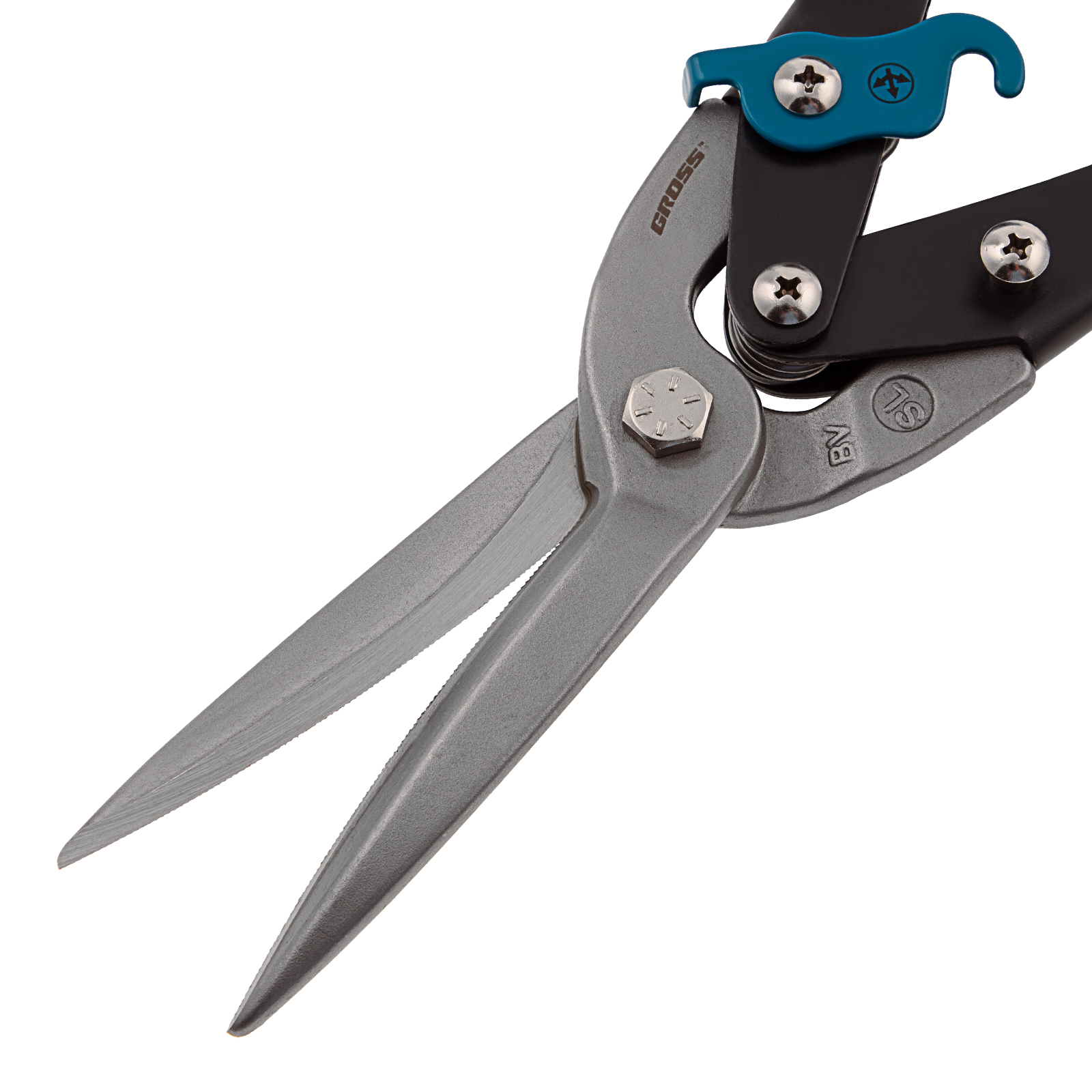 Ножницы по металлу "Piranha", 270 мм, прямой проходной рез, сталь СrMo, двухкомпонентные рукоятки Gross