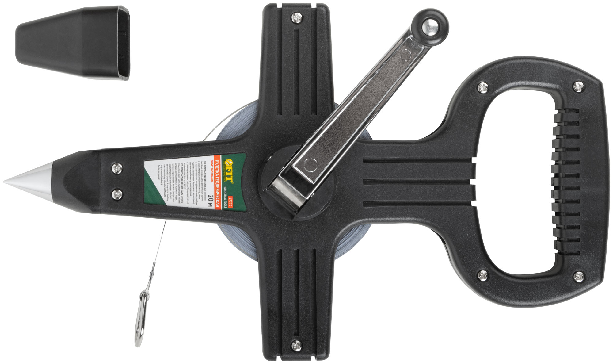 Рулетка геодезическая, стальная лента, черный открытый пластиковый корпус 20 м