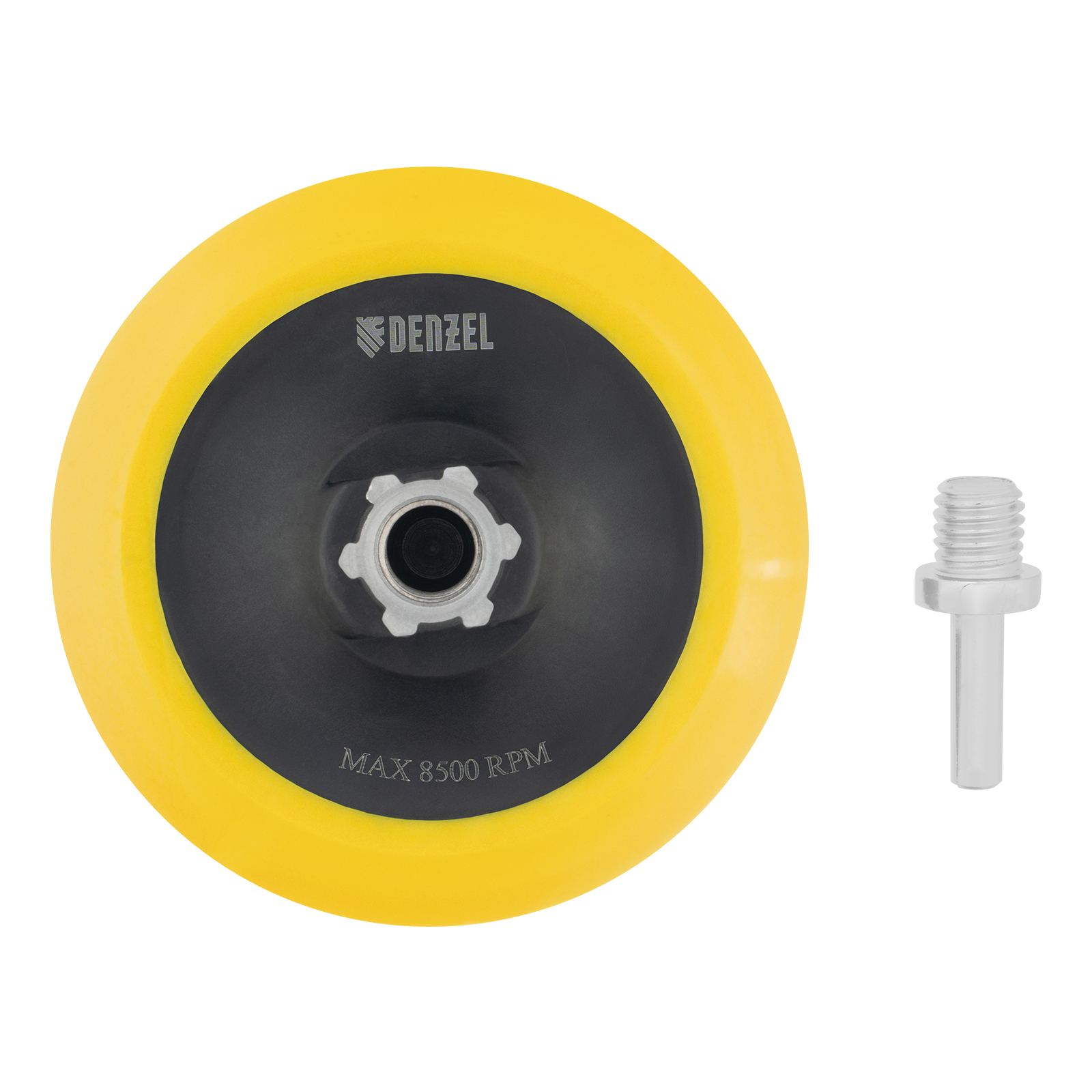 Тарелка опорная для дрели и УШМ с липучкой, 150 мм, мягкая, с адаптером c М14 на d8 Denzel