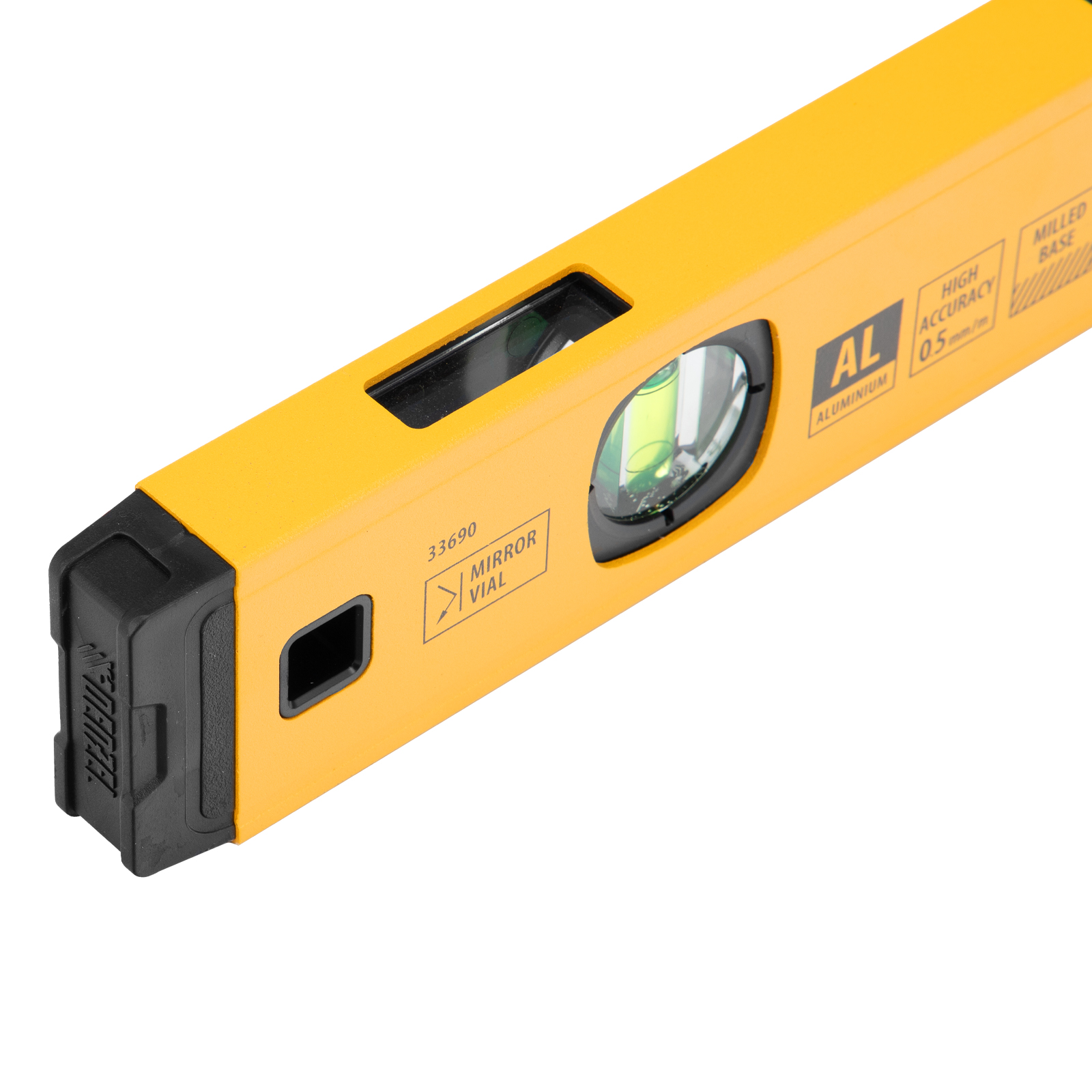 Уровень алюминиевый, магнит., фрезерованный, 3 глазка (1 зеркал.), 0,5 мм/м, 400 мм Denzel