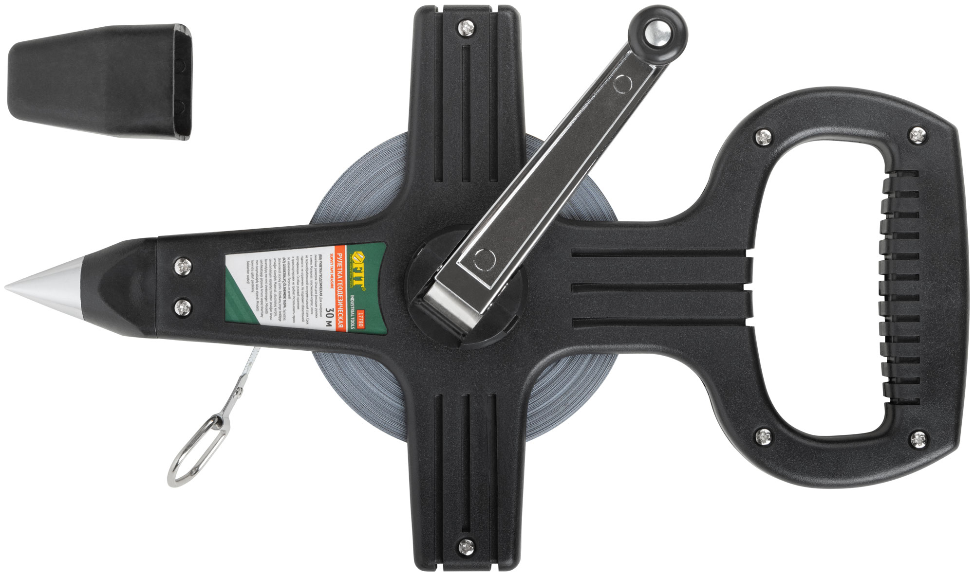 Рулетка геодезическая, стальная лента, черный открытый пластиковый корпус 30 м