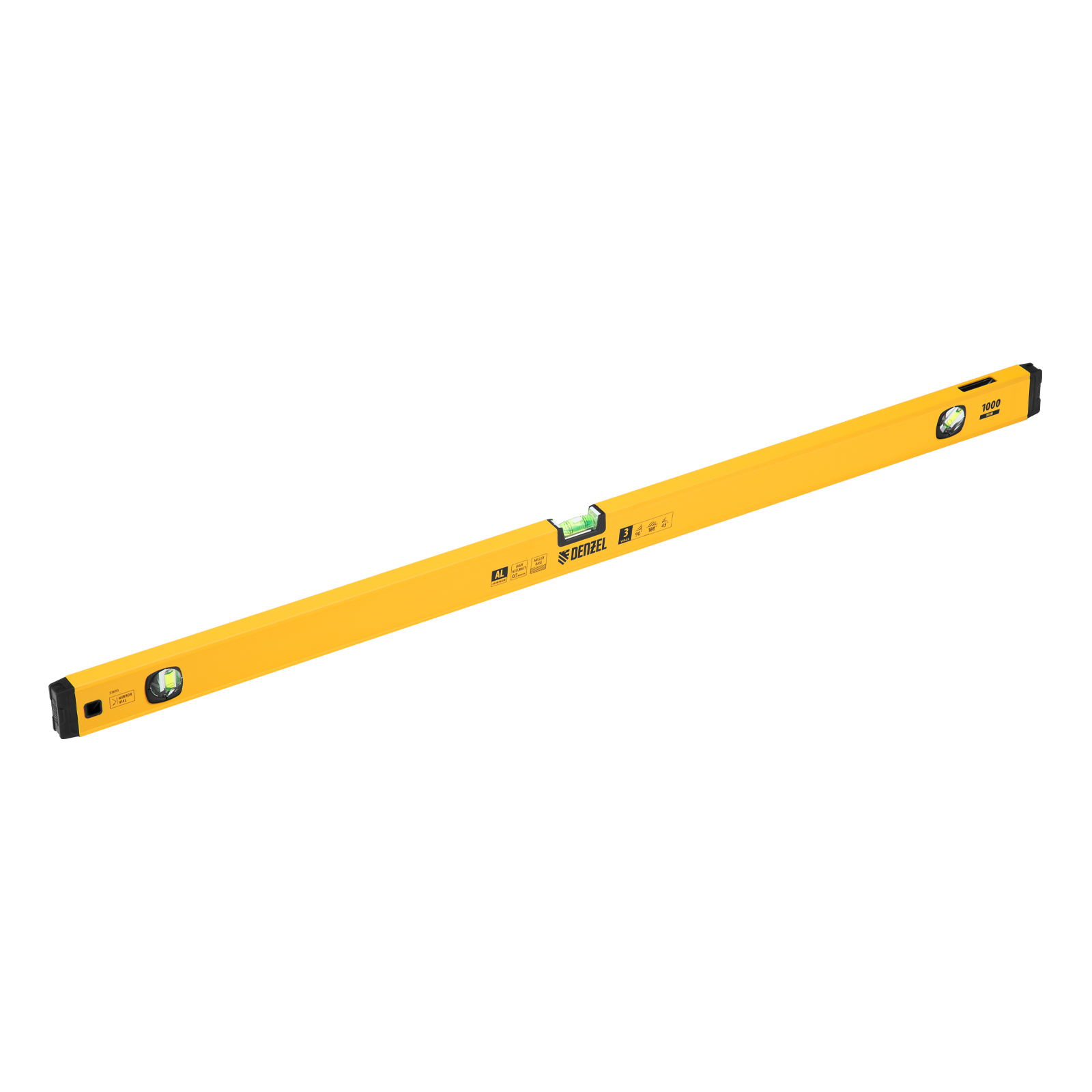 Уровень алюминиевый, магнит, фрезерованный, 3 глазка (1 зеркал.), 0,5 мм/м, 1000 мм Denzel