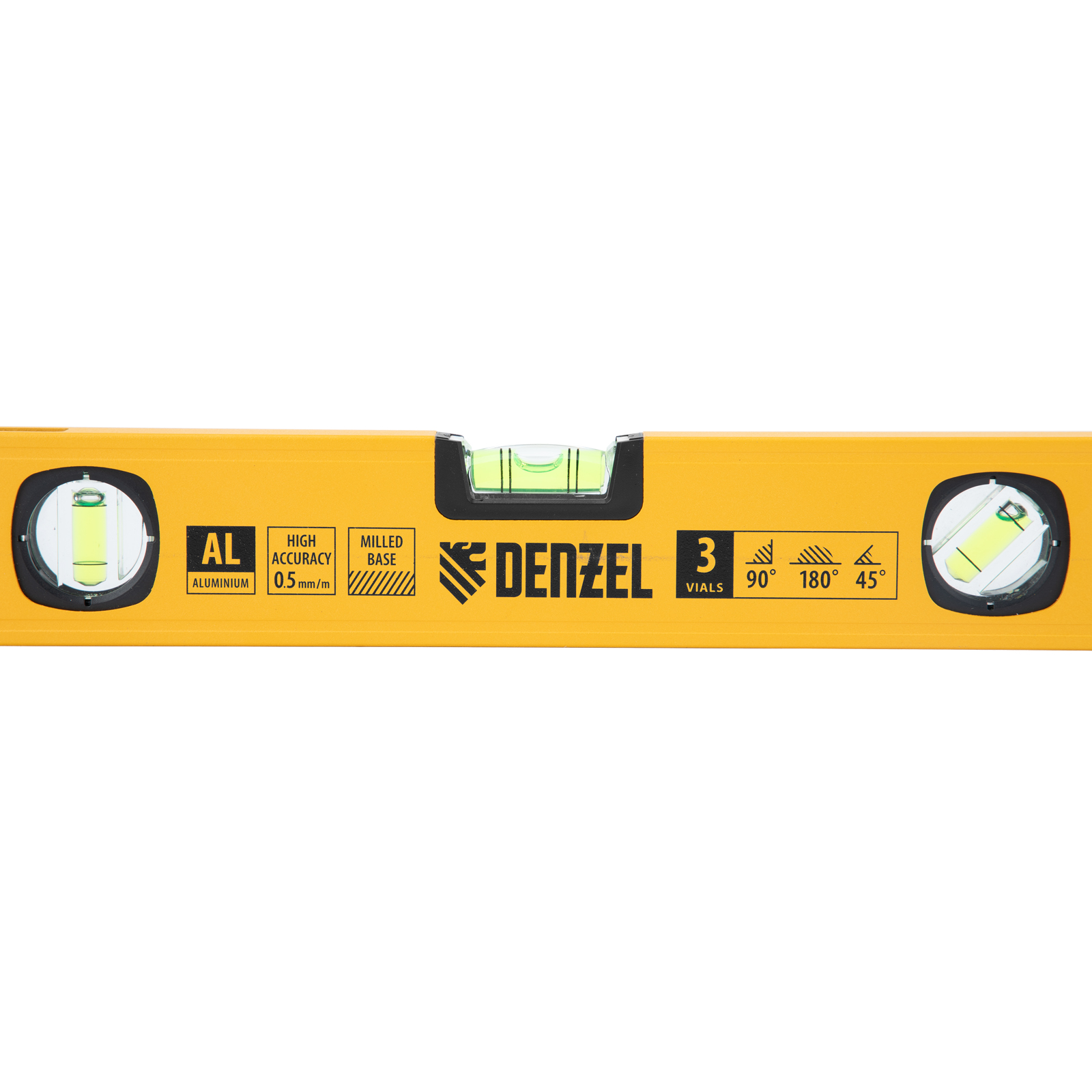 Уровень алюминиевый, магнит., фрезерованный, 3 глазка (1 зеркал.), 0,5 мм/м, 400 мм Denzel