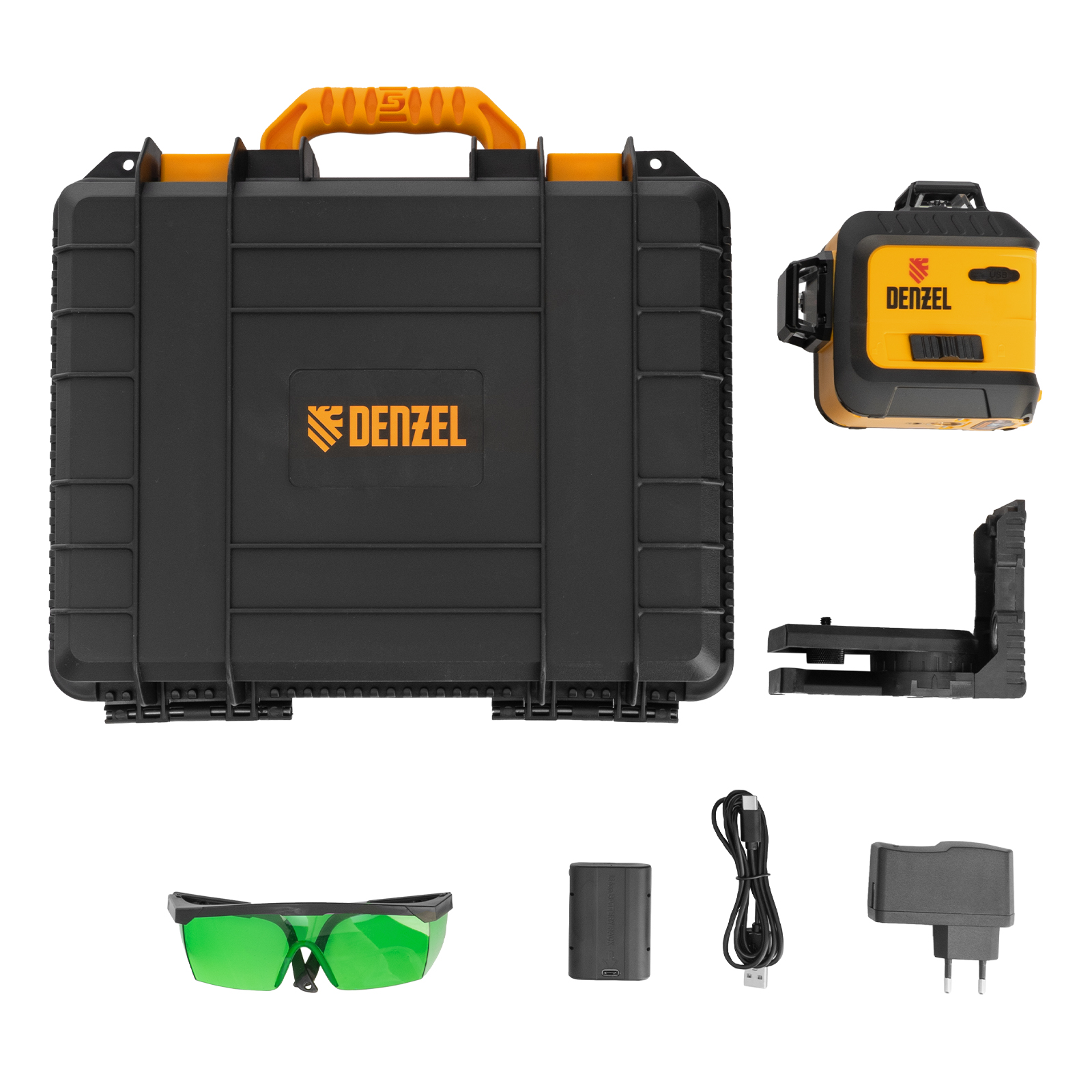 Лазерный уровень мультипризм. LXI 360-3 Green, 30 м, 520 нм, акк. Li 2800 mAh, резьба 1/4"// Denzel