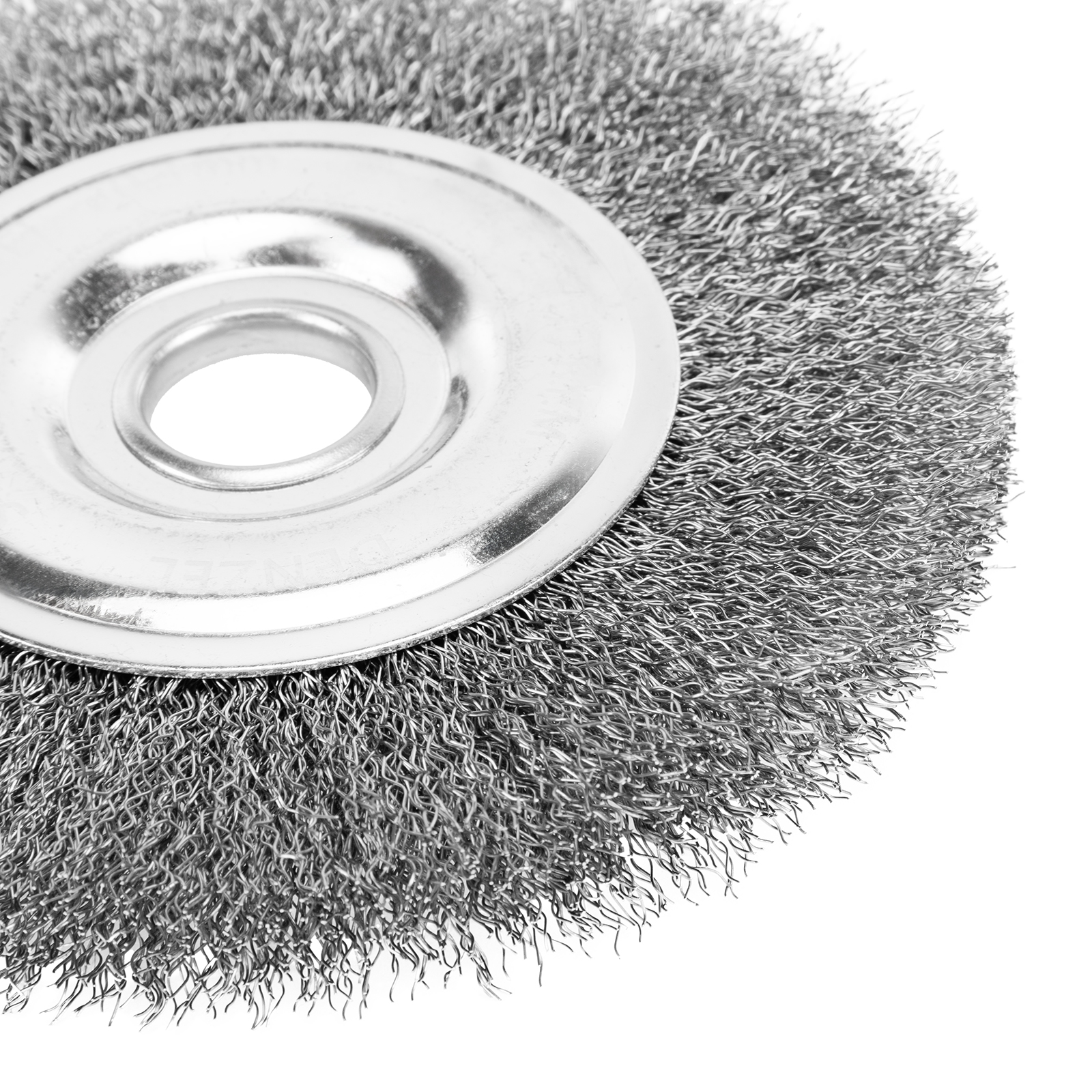 Щетка для УШМ, 150 мм, "Плоская", витая нержавеющая проволока 0.3 мм, посадка 22.2 мм Denzel