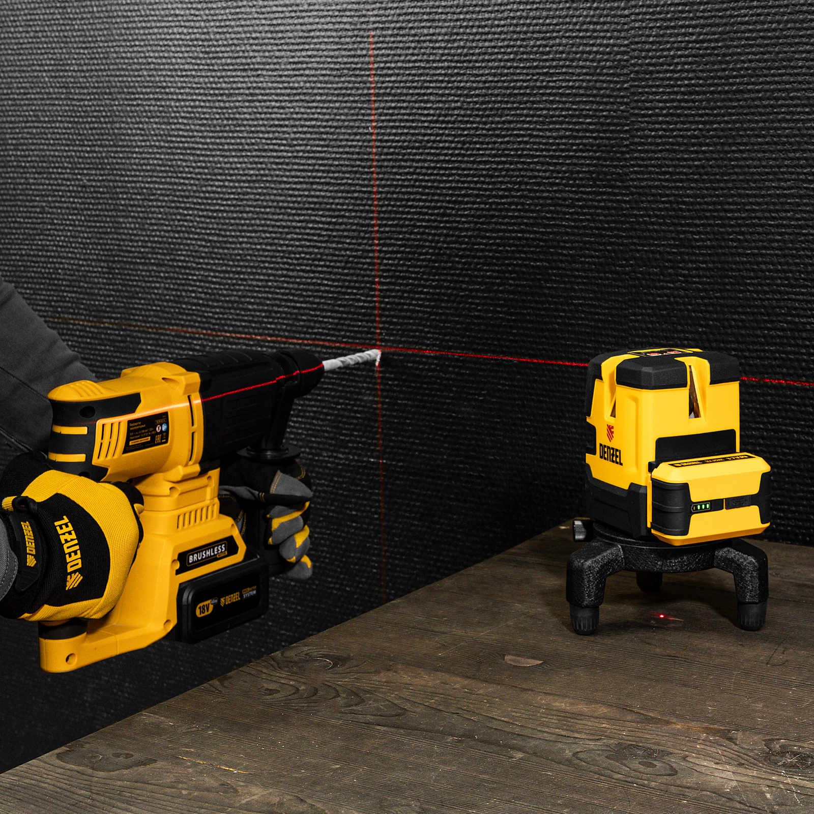 Лазерный уровень LX 05 Red, 20 м, 635 нм, аккумулятор Li 5200 mAh, резьба 5/8" Denzel