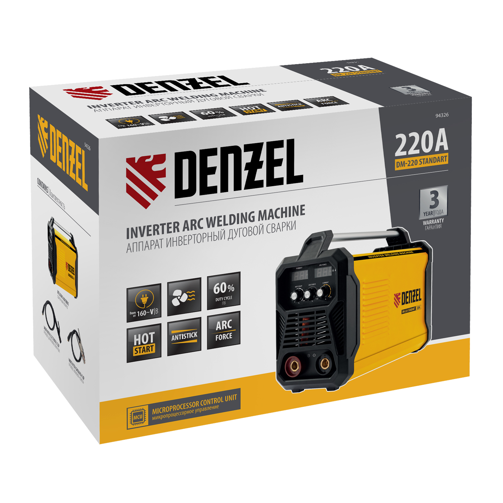 Аппарат инвертор. дуговой сварки DM-220 Standart, 220 А, ПВ 60%// Denzel