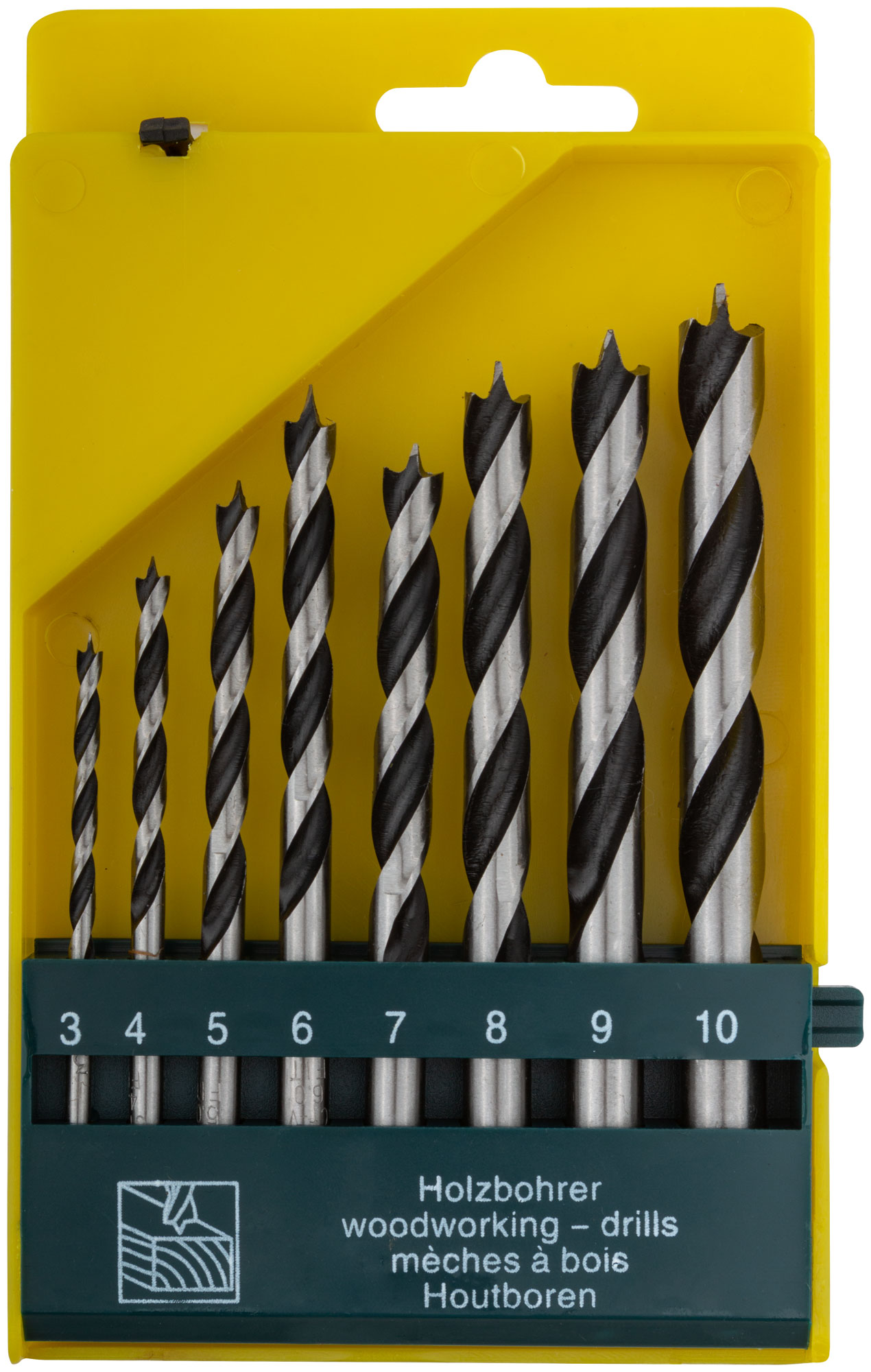 Набор сверл по дереву, CrV Профи, пластиковый бокс, 8 шт. (3-4-5-6-7-8-9-10 мм)