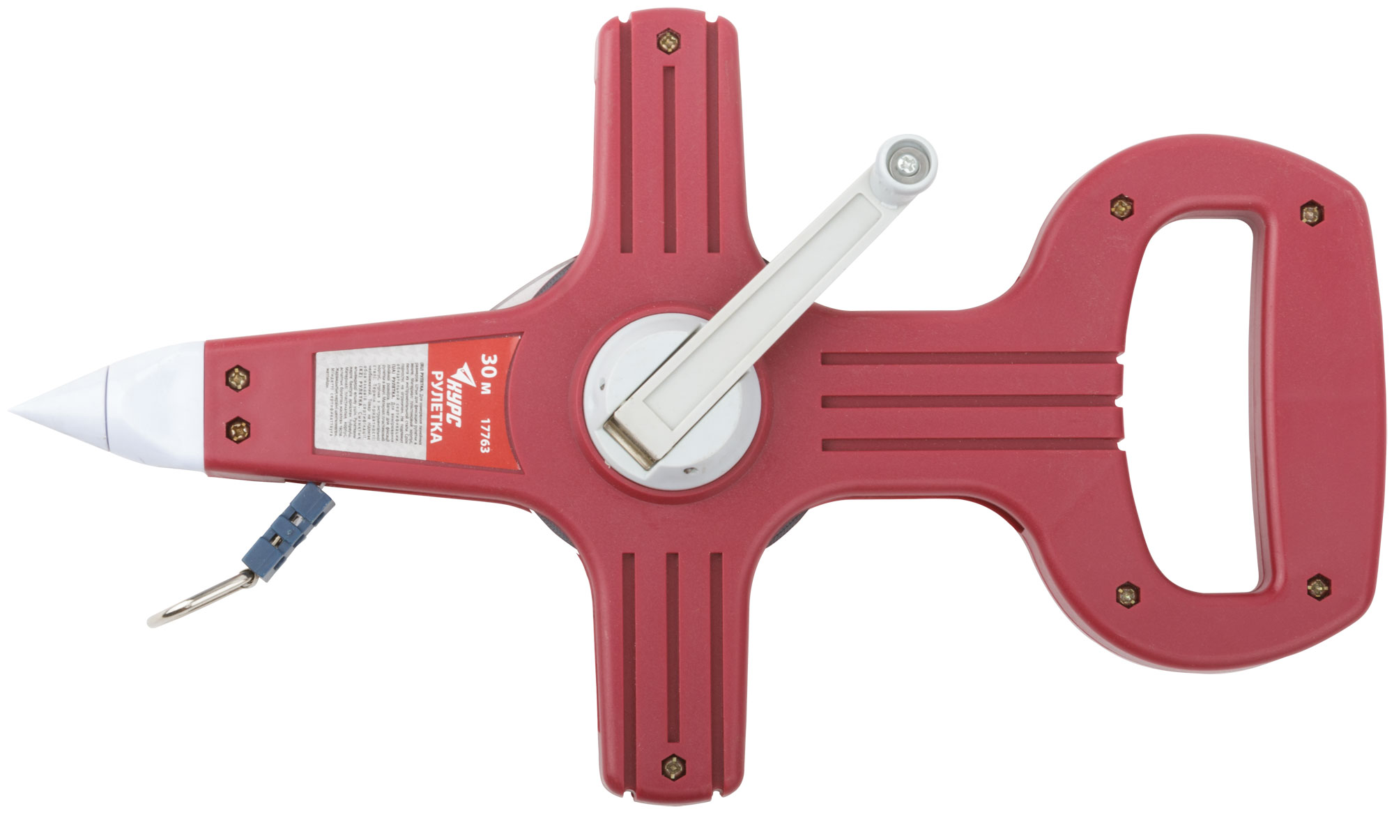 Рулетка геодезическая, стальная лента, красный открытый пластиковый корпус 30 м