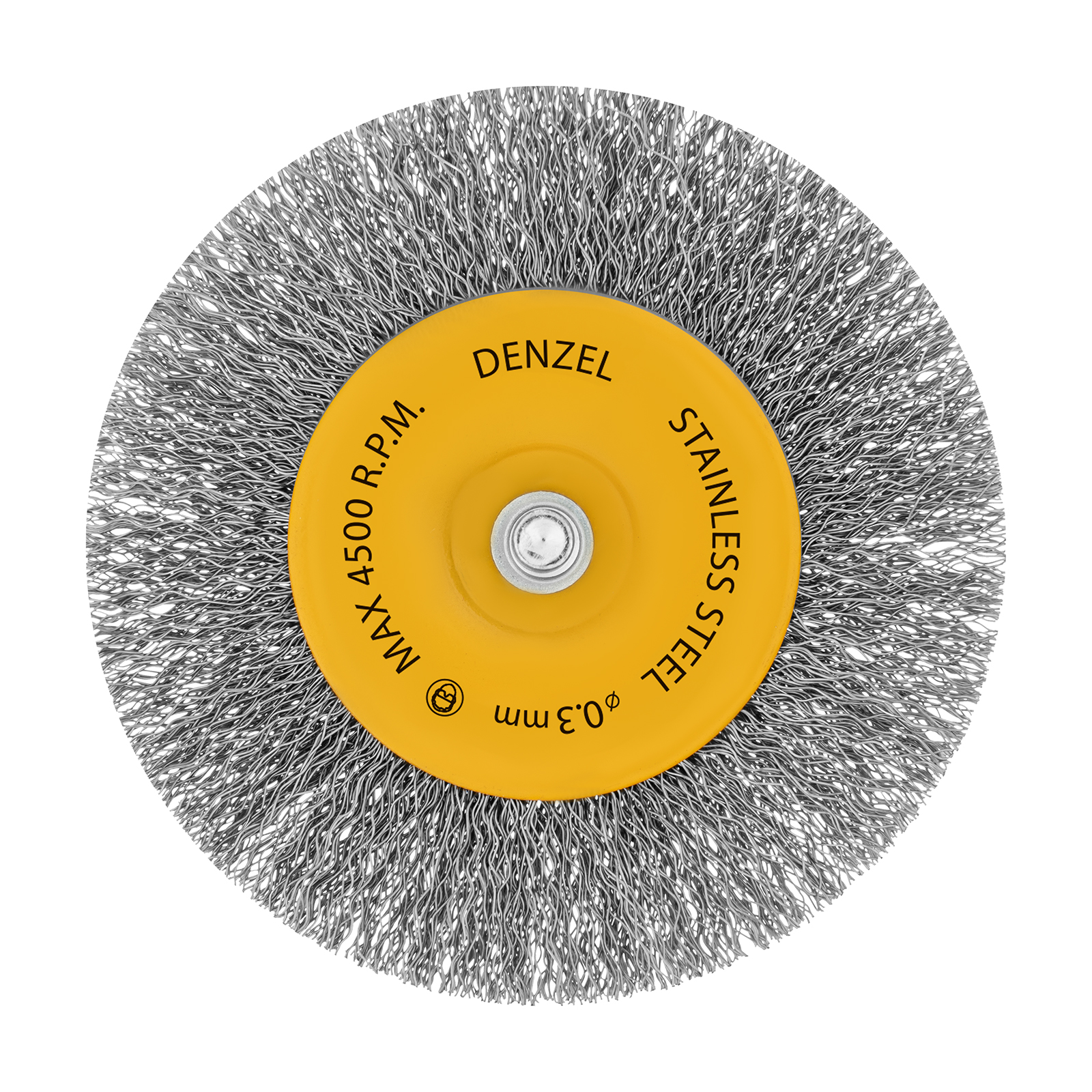 Щетка для дрели 100 мм, Плоская, со шпилькой, нержавеющая витая проволока Denzel