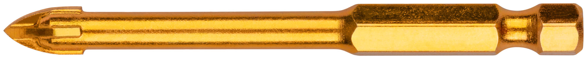 Сверло по кафелю, 4 режущие кромки, титановое покрытие, U-хвостовик под биту  6х74 мм