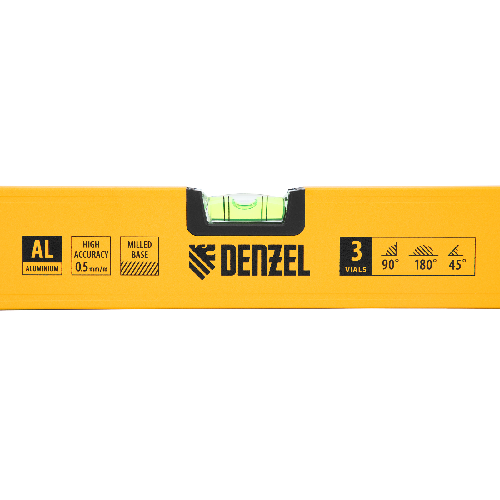 Уровень алюминиевый, магнит, фрезерованный, 3 глазка (1 зеркал.), 0,5 мм/м, 1000 мм Denzel