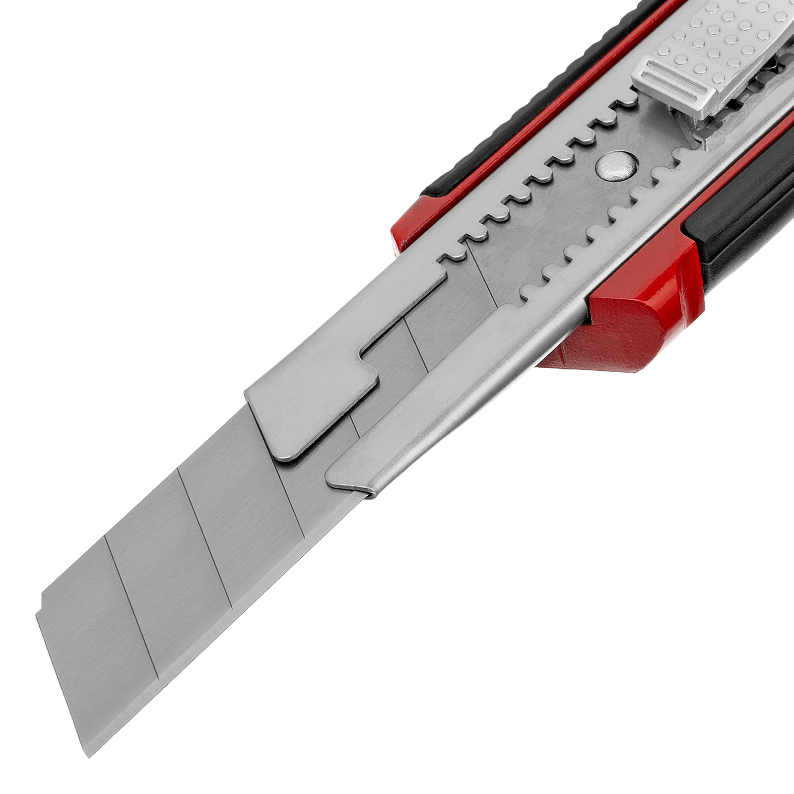 Нож, 25 мм, выдвижное лезвие, усиленная металлическая направляющая, металлическая обрезиненная рукоятка Matrix