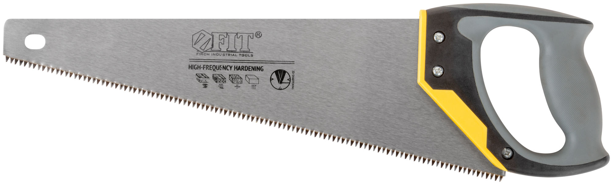 Ножовка по дереву, средний каленый зуб 7 ТPI, 3D заточка, 3К пласт.прорезиненная ручка, Профи 400 мм