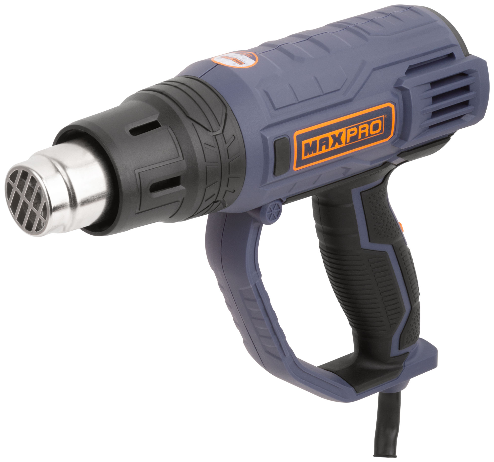 MAX-PRO Фен технический 2000 Вт; 60/350/600°C; 500 л/мин; 0,76 кг; резиновый кабель; резиновые вставки; кор.