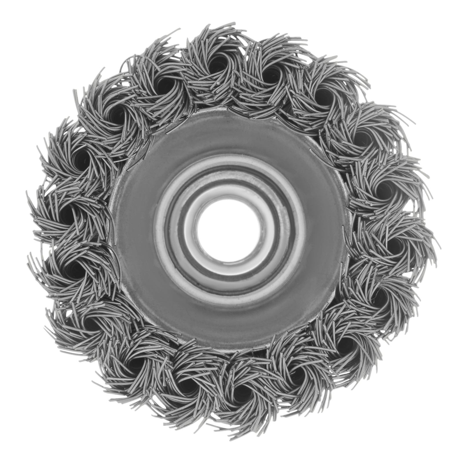 Щетка для УШМ, 75 мм, "Чашка", крученая нержавеющая проволока 0.5 мм, М14 Denzel