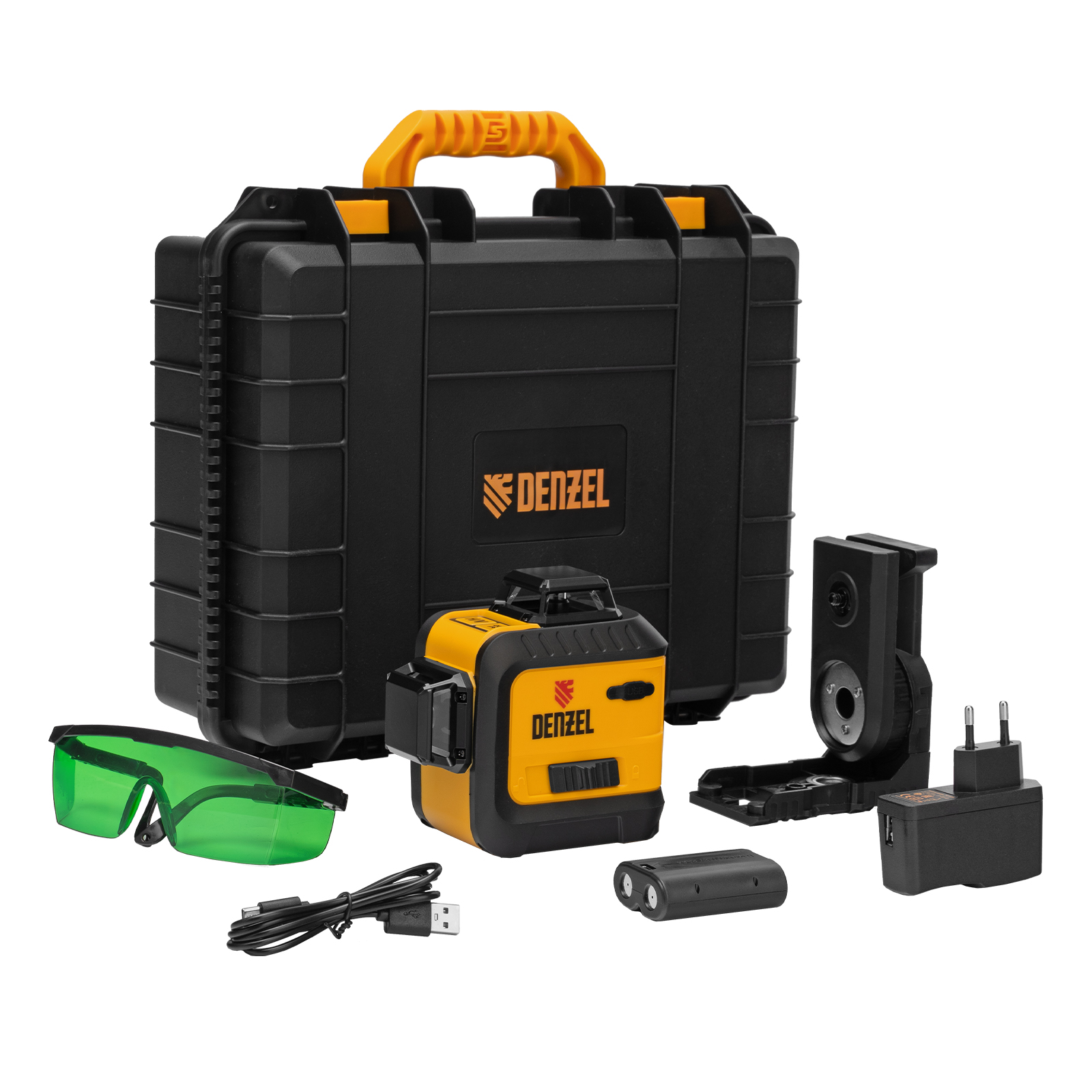 Лазерный уровень мультипризм. LXI 360-3 Green, 30 м, 520 нм, акк. Li 2800 mAh, резьба 1/4"// Denzel